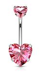 Forbidden Body Jewelry Surgical Steel Belly Button Ring with Heart CZ and Internally Threaded Matching Top, Stainless Steel, cubic-zirconia