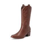 DREAM PAIRS Cowboy Boots for Women Cowgirl Western Boots Fashion Embroidery Stitched Chunky Heel Mid Calf Boots,Size 7.5,Brown,SDMB25003W-1