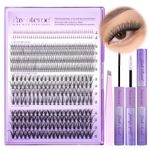 Pawotence Lash Extension Kit Lash Clusters Multi-types Individual Lashes Natural Bottom, Light Volume, 20D 30D Clusters Eyelash Extension Kit with Lash Bond and Seal, Lash Applicator for Self Use