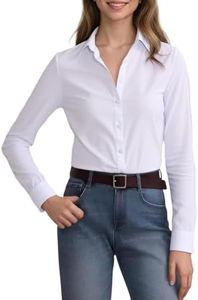 Beninos Women's Classic Button Down Shirt Elegant Office Casual Blouse (680 White, L)