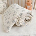 BuLuTu Blue Flower Freesia Toddler Girls Boys Quilts 100% Cotton Muslin Toddler Bed Blankets Soft Lightweight Toddler Comforter for Standard Crib Cot, 59x47 Inches