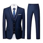 Men Suits 3 Piece Slim Fit Single Breasted Two Button Blue Wedding Tuxedo Suit Blazer Waistcoat Trousers(Blue,Medium)