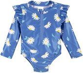 Gerber Baby-Girls Toddler Long Sleeve One Piece Rashguard Swimsuit, Blue Daisies, 18 Months