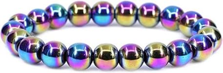 BLESSING CRYSTAL Rainbow Titanium Aura 8mm Crystal Round Bead Bracelet Protection Stone Beaded Bracelet Men's & Women's Crystal Jewelry