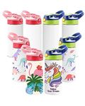 OFFNOVA 12oz Sublimation Blanks Kids Water Bottle, 8 Pack Stainless Steel Toddler Sippy Cup with Leak-Proof Straw Lid and Handle, Children Sublimation Blanks tumblers for Mike, Soda, Juice, Drinks