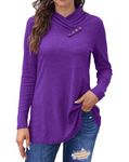 Bluetime Womens Fall Tops Cowl Neck Long Sleeve Light Tunic Sweater Dressy Casual Pullover Shirts, Purple, XL