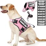 MOOGROU Service Dog Vest Harness and Leash Set+10 Patches,No Pull&Easy Walk Reflective Dog Harness with Soft Padded Handle for Training/Everyday,Fit Small/Medium/Large/Extra-Large Dogs(Pink M)