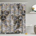 Uiiooazy Grey Marble Shower Curtain 72x72 inches for Bathroom Abstract Cubic Geometry Bathtub Room Partition Hotel Modern Honeycomb Waterproof Fabric Shower Curtains Set with Hooks