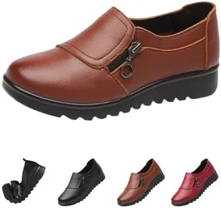 Keilinia Women's Lightweight Nursing Shoes,Casual Comfort Softsole Side Zipper Orthotic Slip On Waterproof Work Wedge Shoes (8,Brown)