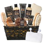 Bath Perfume Gift Set for Men, 14 Pcs Spa Basket with Classic Perfume kit, Personal Self Care Shaving Kit Relax Included Scubber Sisal, Epsom Salt, Beard Oil, Comb, Razor, Bath Pillow and More