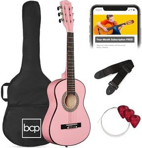 Best Choice Products 30in Kids Acoustic Guitar, All-in-One Beginner Starter Kit w/Strap, Case, Extra Strings, Rosette Inlay - Pink