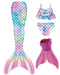 Mermaid Tails with Mono Fin Sparkle Mermaid Swimsuit for Kids Girls Boys, Color Tm24, 7-8 Years