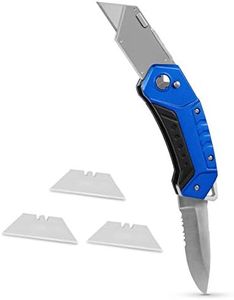 BirdRock Home Premium Folding Utility Knife with Sport Blade – Small Compact Pocket – Folding Box Cutter Tool – 3 Extra Razor Blades – Cut Cardboard Boxes – Locking Safety Knife Set – Heavy Duty