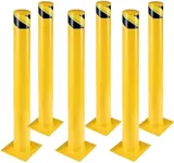 Safety Bollard 6 Packs, 48 Inch Height Parking Bollard Post, 4.5 Inch Diameter, Yellow Safety Steel Bollard Post with 24 Anchor Bolts, for Traffic Control, Driveway Barrier, Parking Pole