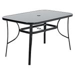 The Fellie Garden Table Outdoor Dining Table Tempered Glass Top Coffee Table Patio Table with Parasol Hole (Rectangle-120 x 80 x 70cm)