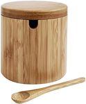 HIC Kitchen Salt Box with Lid and Spoon, Natural Bamboo; Approximately 7-Ounce Capacity