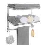 DELAM Bathroom Towel Rack with Hook, 16 inch Wall Mount Towel Shelf with Tower Bar for Bathroom Small Space, 304 Stainless Steel Polished Surface Finish, Sliver