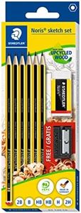 Staedtler Set da sketch Noris, realizzato in legno Upcycled, set di 6 matite di diversi gradi di durezza, gomma e temperamatite, 61 120 C6