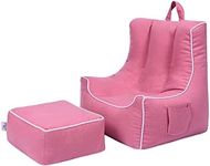 Ready Steady Bed Child Bean Bag Chair with Footstool | Ergonomically Designed Kids Armchair | Comfy Children Furniture | Toddler Play Safe Soft Seat Playroom Sofa (Pink)