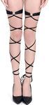 KINKIMISTINA Black Leg Garters with O-Ring, Adjustable Strappy Wraps, 2-Piece Set for Music Festivals, Dance, Halloween, Nylon Spandex