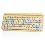 E&Woma Portable Bluetooth Keyboard Wireless Colourful Yellow Cute Vintage QWERTY Multi-Device 84 Keys Circle UK Layout Mini Compact Retro Flexible Design For Computer PC Windows Laptop Mac Phone