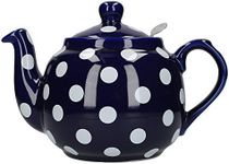 London Pottery Farmhouse Polka Dot Teapot with Infuser, Ceramic, Blue/White, 4 Cup (1 Litre)