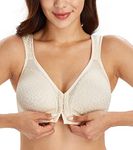 Lemorosy Women's Wirefree Jacquard Back Support Bra Full Figure Front Closure Posture Bras(Beige,38E)