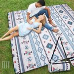 WICKERLAND Picnic Blankets Extra Large - Beach Blanket Waterproof Sandproof with Shoulder Strap, Machine Washable, Outdoor Blanket with Stakes for Grass Concert, Park, Lawn,Travel,Spring Summer. Navy