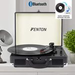 Fenton RP115C Briefcase Record Player with Bluetooth - Stylish Suitcase Vinyl Player, Portable Record Player Suitcase Style, Retro Design, Vinyl to MP3, Built-In Speakers, Black