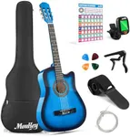 Moukey 38" Acoustic Guitar for Beginners Kids Youth Adult Cutaway Guitarra Acustica Kit with Chord Poster, Gig Bag, Tuner, Picks, Nylon Strings, Capo, Strap - Blue