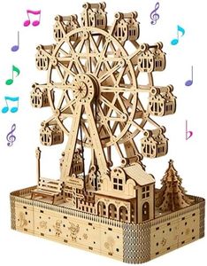 3D Wooden Puzzle, DIY model Craft Toy kits for adults, Ferris Wheel Music Box With Light Gift for Teenagers