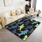 Loussiesd Shark Area Rug Cartoon Green Blue Camouflage Living Room Rugs Ultra Soft Machine Washable Ocean Rugs for Living Room Bedroom Indoor Floor Mat 100 * 150cm