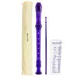 World Rhythm WR-804 Descant School Recorder with Bag, Cleaning Rod and Fingering Chart - Soprano - English/Baroque Fingering - Purple