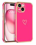 BENTOBEN for iPhone 15 Plus Case, iPhone 15 Plus Phone Case, Cute Heart Luxury Gold Plating Slim Flexible TPU Bumper Protective Cover, Women Men Girls Boys Phone Case for iPhone 15 Plus 6.7", Hot Pink