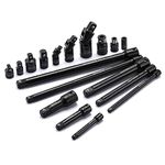 MIXPOWER 18 Pieces Drive Tool Accessory Set, CR-V Steel with Black Phosphate Finish, Includes Socket Adapters, Extensions and Universal Joints and Impact Coupler, Professional Socket Accessories