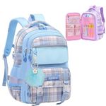 WYCY Backpack for Girls Backpack Cute Quicksand Refrigerator Door School Bag Large Capacity Kawaii School Backpack (Plaid blue)