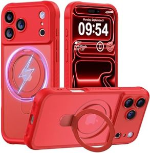 MOCCA Compatible with iPhone 17 Pro Case with Magnetic Invisible Stand [Full Camera Protection] [Compatible with Magsafe] Military Drop Shockproof Translucent Matte Phone Case Cover 6.3",Red