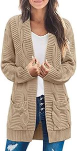 MEROKEETY Women's 2024 Long Sleeve Cable Knit Cardigan Sweaters Open Front Fall Outwear Coat, LightKhaki, Small