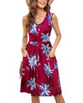 MOLERANI Women Summer Dresses Sleeveless Casual Loose Swing Button Down Dress with Pockets,Wine Coconut Tree,XL