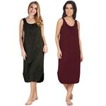 BLAZON Women's Cotton Hosiery Solid Maxi Dreams Nighty Slip (Pack of 2 11003 MRTNI_O_TAMARIND_02_XL_Martini Olive, Tamarind_XL)