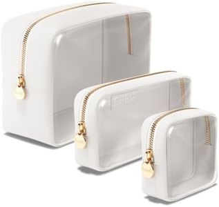 Clear Cosmetic Bags Set of 3, Mini Small Large Makeup Bags For Women Clear Pouch Cosmetics Cases Zipper Cute Pouches Make Up Travel Toiletry Essentials Preppy Purse Organizer Makeup Cases, White