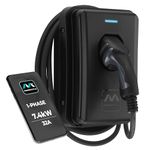 Masterplug Smart EV Home Wall Charger for Type 2 Electric and Plug-In Hybrid Vehicles, Tethered with 5m Cable, Mode 3, App Control, Solar Charging, Single Phase, Black, IP55, 7.4kW, 32A, EVCM3ST7B-MP