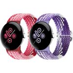 2 Packs Braided Bands Solo Loop Compatible with Google Pixel Watch 2/Pixel Watch, Adjustable Stretchy Nylon Elastic Straps with Upgraded Connector for Google Pixel Watch 2/1 Wristbands Women Men