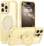 MOCCA Design for iPhone 16 Pro Case with Magnetic Invisible Stand [Full Camera Protection] [Compatible with Magsafe] Military Drop Shockproof Translucent Matte Phone Case Cover 6.3",Creamy Yellow