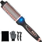 PHOEBE New Upgrade 1.5 Inch Thermal Brush Create Loose & Volume Curls Digital Display 9 Heat Settings Tourmaline Ionic Hair Curler 1 1/2 Inch Curling Iron Brush Dual Voltage for Traveling