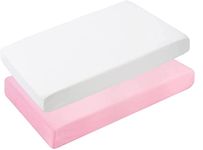 Dudu N Girlie Travel Cot Fitted Sheet 95 x 65 | Travel Cot Sheets 95 x 65cm | Hypoallergenic Toddler Bed Sheet Breathable Easy Care | Junior Bed sheets (Pack of 2, White & Pink)