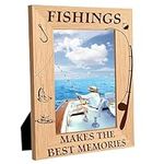 CREATCABIN Fishing Picture Frame Wood Photo Frames Engraved Display Wooden Tabletop For Hanging Wall Gallery Birthday Christmas Home Gifts Decor 4 x 6 Inch-Fishings Makes The Best Memories