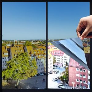 One Way Window Privacy Film with Tools, Heat Control Window Tint for Home, Explosion-Proof Premium PET Material Sun Blocking Anti UV Reflective Window Film, Mercury Blue, 41.3 Inch x 16.4 Feet