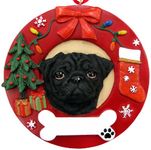 Pug Christmas Ornament Black Wreath Shaped Easily Personalized Holiday Decoration Unique Pug Lover Gifts