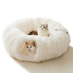 HIPIPET Winter Plush Cat Tunnel with Cat Bed for Indoor Cats,Multifunctional Cat Toys for Small Medium Large Cat.(White)